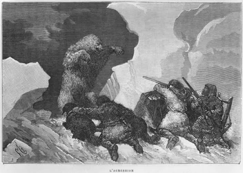 Ataque, ilustração de &39;Expedition du Tegetthoff&39; por Júlio Oração (1841-1915)